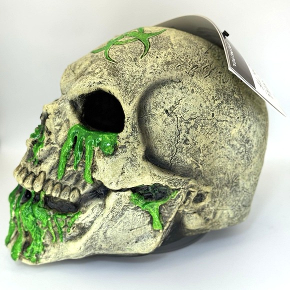 Radioactive Skull Mask Glow Black Light Biohazard Zombie Latex Halloween NWT - Picture 1 of 9